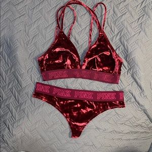 Pink velvet bralette set